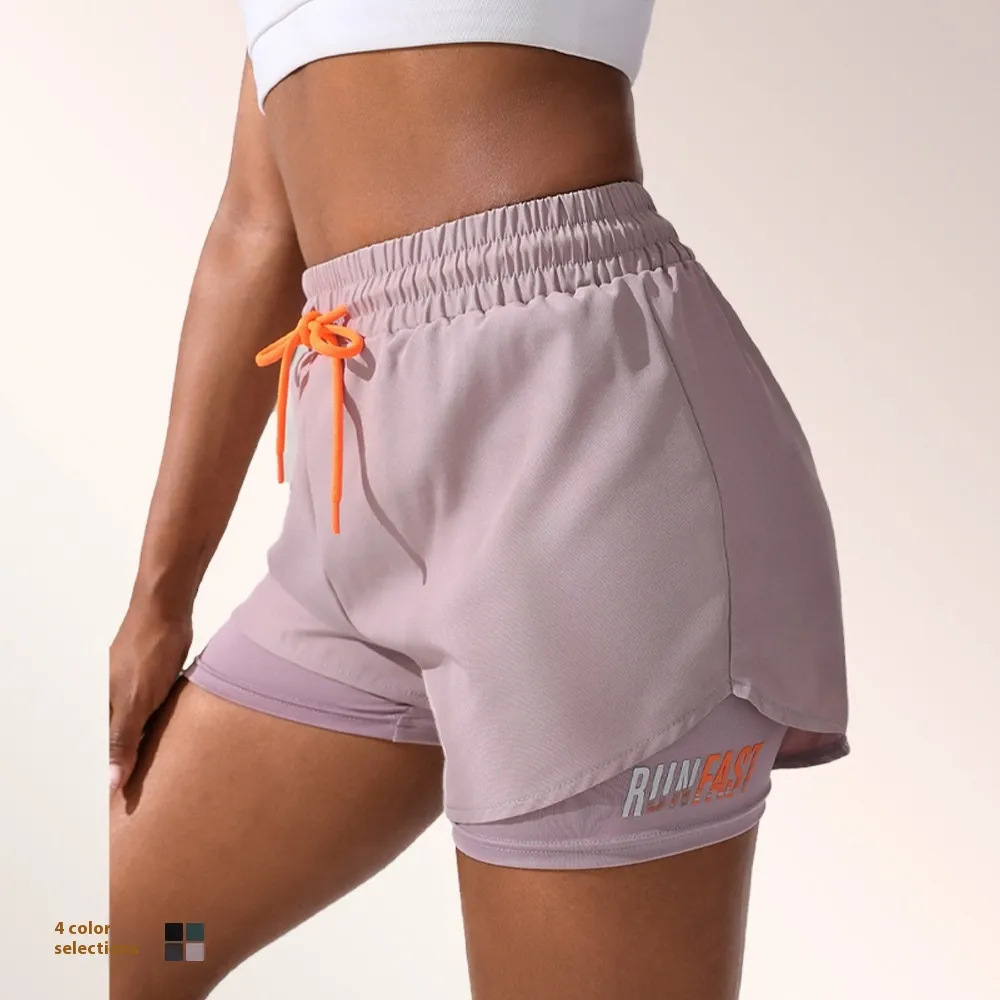 Anti-exposure Drawstring Three-point Fitness Sports Pants - Purple