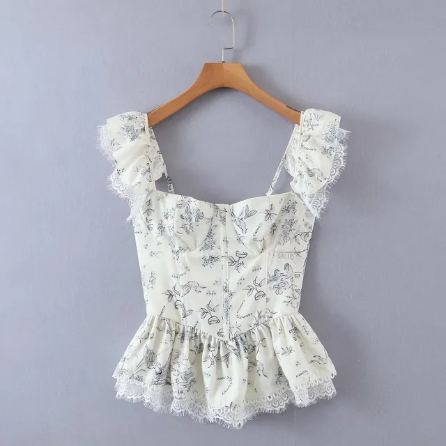 Fashion Ins French Style Comely Ruffled Keel Slim Strap Top - Shop at LoveMi