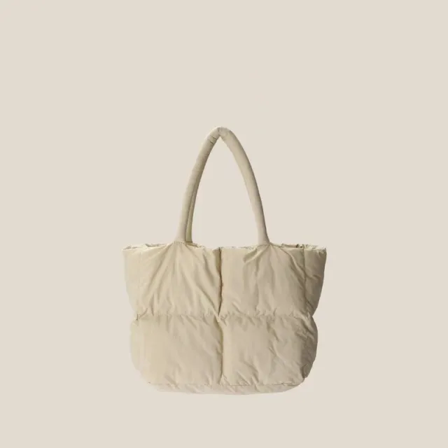 Rhombic Quilted Plush Cotton Pillow Down Handbag Beige - Shop at LoveMi