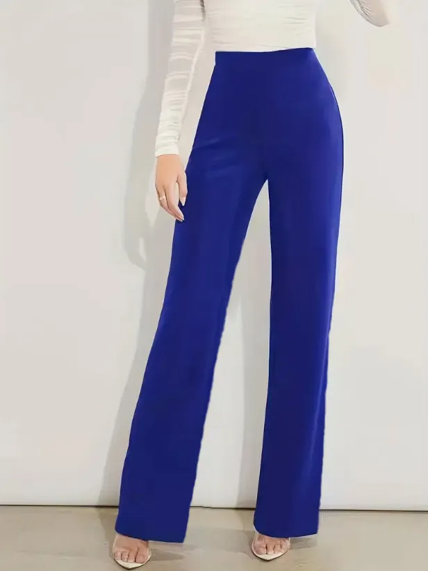 High Waist Slimming Casual Solid Color Straight leg Trousers Four Seasons Stretch Sapphire Blue - Shop at LoveMi