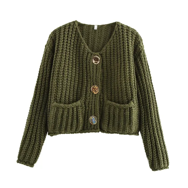 Women's Single breasted Double Pocket Short Coat Green - Shop at LoveMi