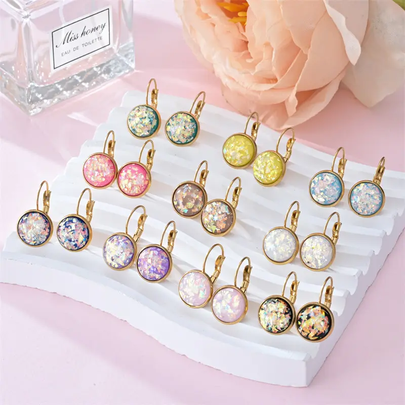 New Sequin Rhinestone Earrings Fashion Stainless Steel