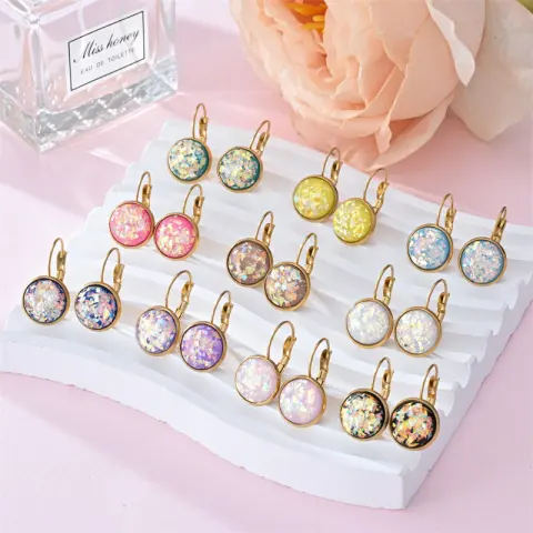 New Sequin Rhinestone Earrings Fashion Stainless Steel Jewelry