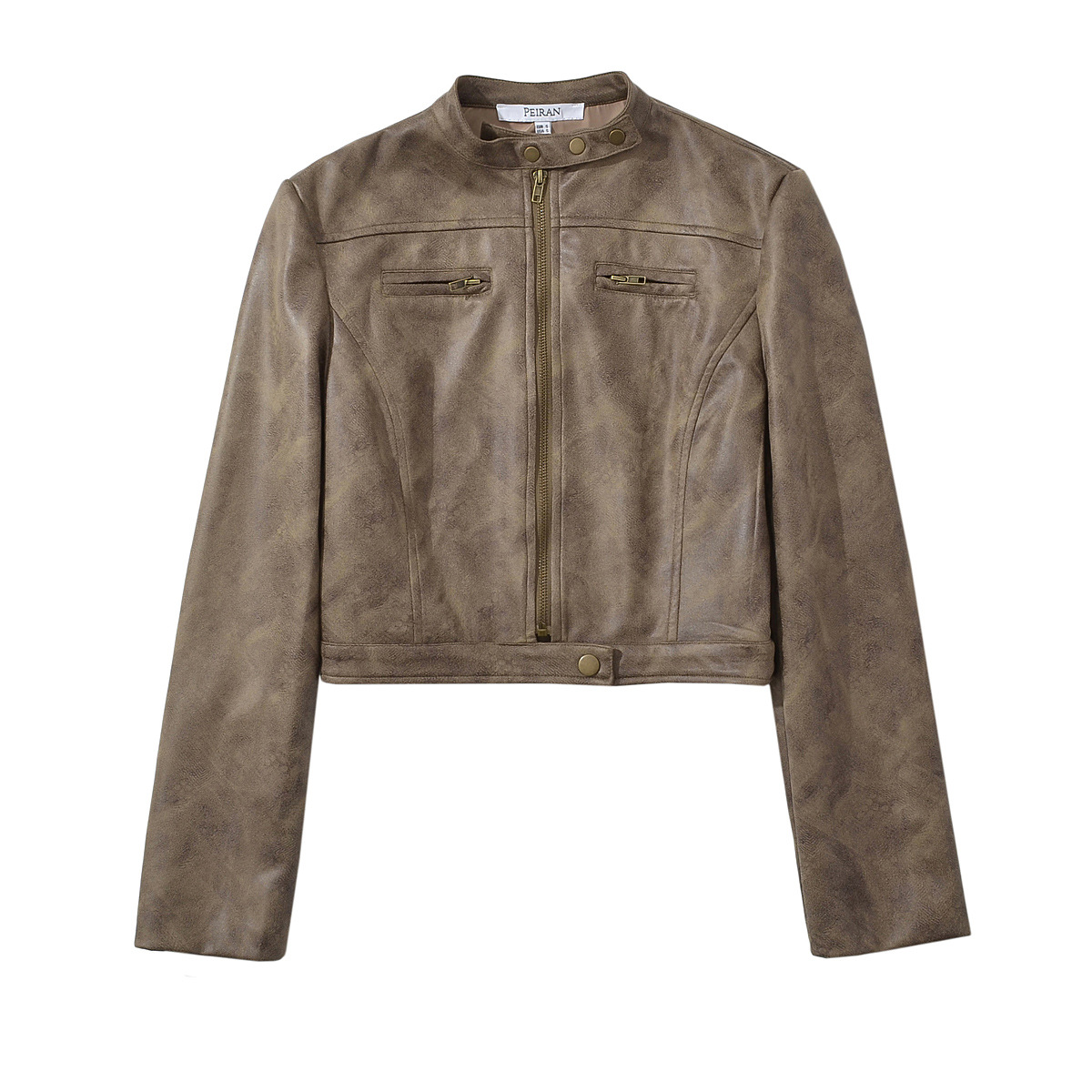 Retro Distressed Short Jacket Women's Slim Stand Collar Faux Deerskin Brown - Shop at LoveMi