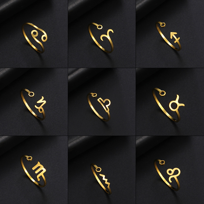Twelve Constellation Aries Virgo Gemini Pisces Scorpio Stainless Steel Ring Birthday Gift