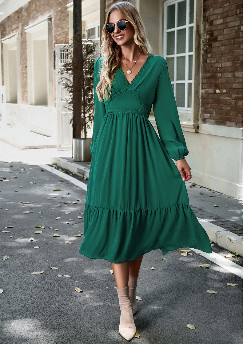Elegant Solid Color And V-neck Long Dress