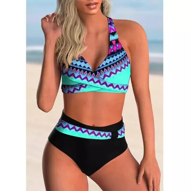 Vintage Printed High Waist Split Swimsuit Picture 2 M - Shop at LoveMi