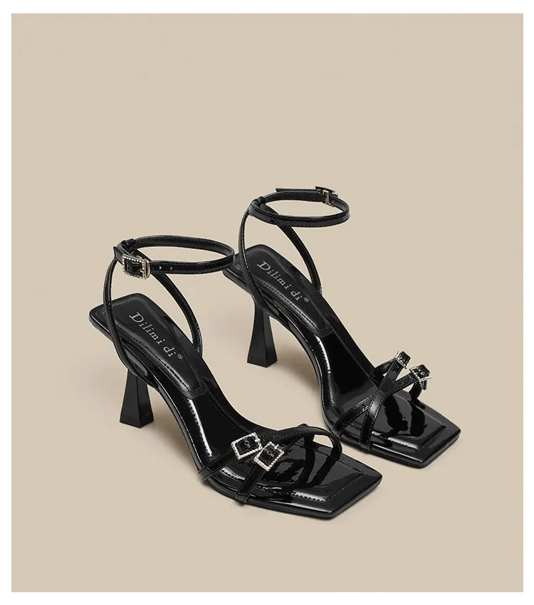 Women's Elegant Chunky Heel Ankle-strap High Heels - Black