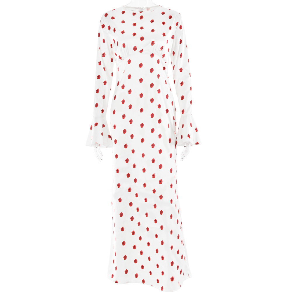 Polka Dot Contrast Color Bell Sleeve Loose And Comfortable Ankle Dress