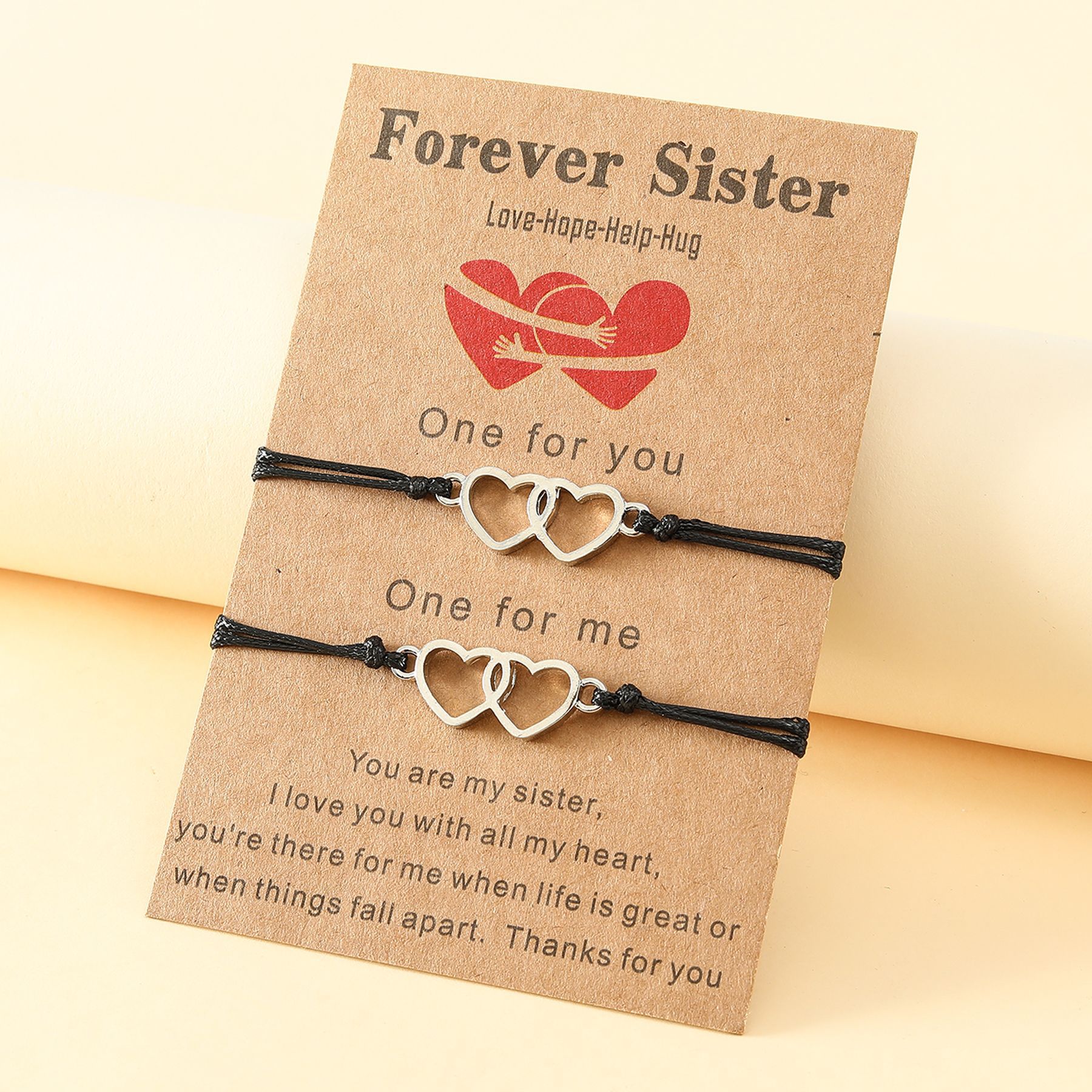 Title 1, Good Sisters Card Alloy Double Heart Wax Line B...