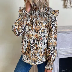Fashion Women's Wear Leopard-print Long-sleeved Shirt - Khaki - View 1