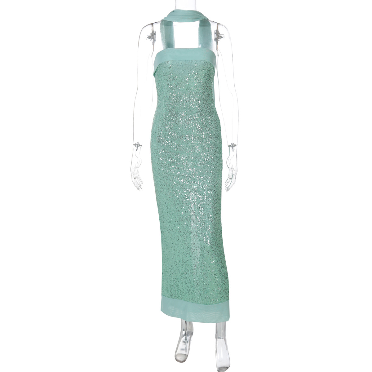 Sexy Tube Top Solid Color Slim Long Socialite Style Dress Mint - Shop at LoveMi