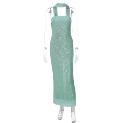 Sexy Tube Top Solid Colour Slim Long Socialite Style Dress - Mint Green - View 1