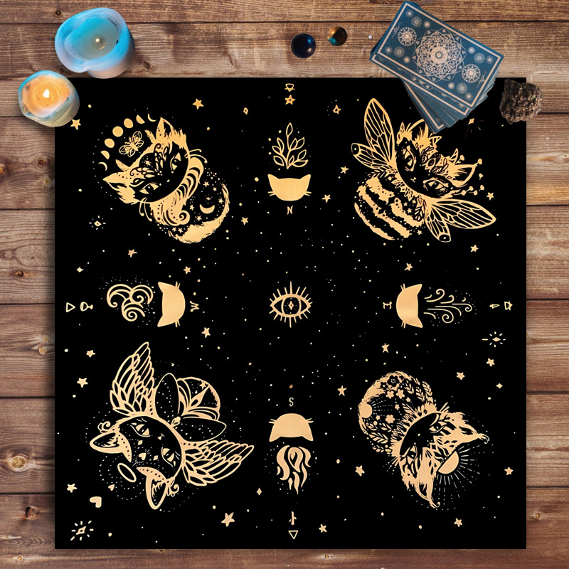 Tarot tablecloth board game decorative cloth with power mandala moon phase floral butterfly design.