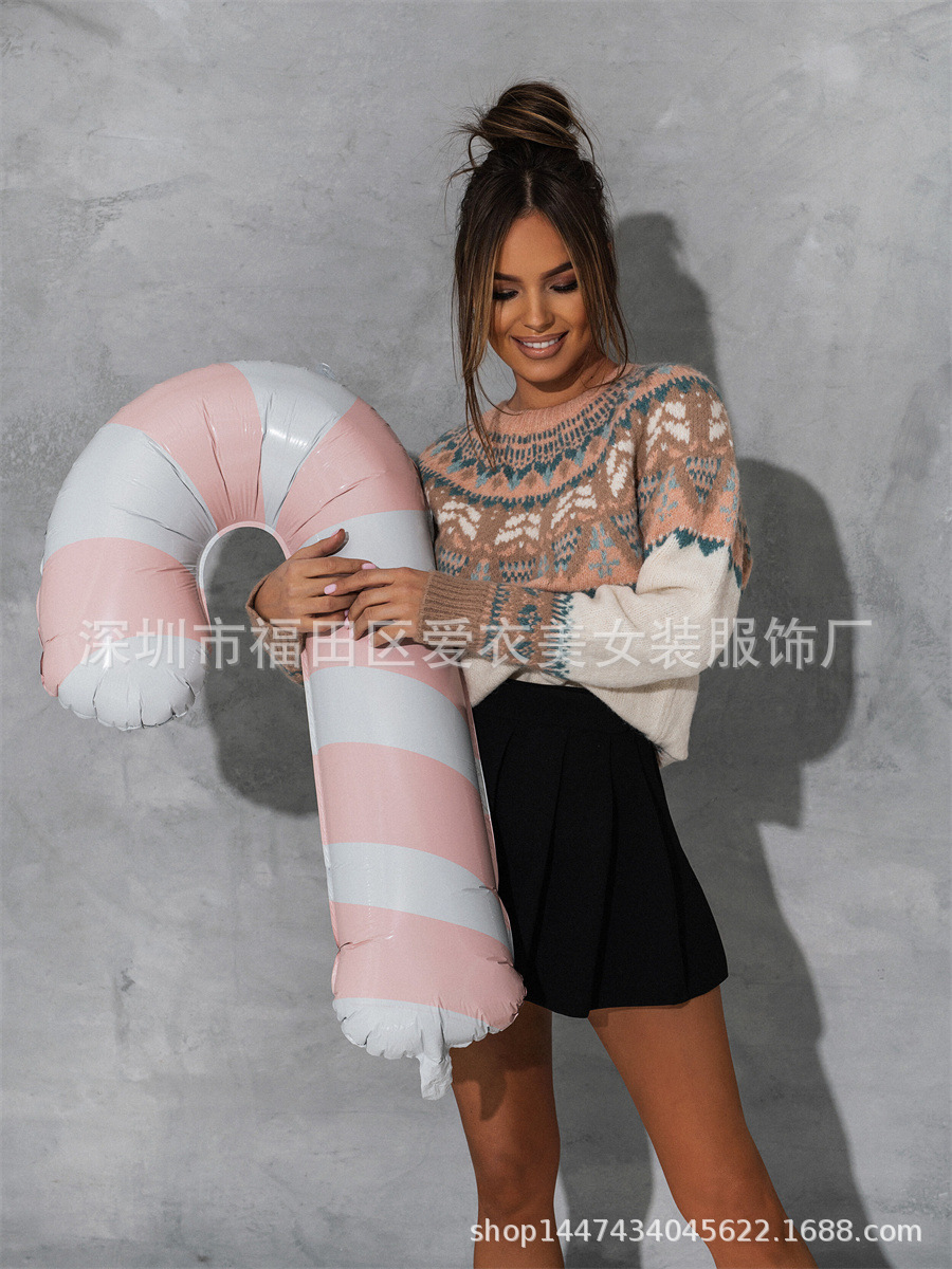 Women's Vintage Jacquard Color Matching Sweater