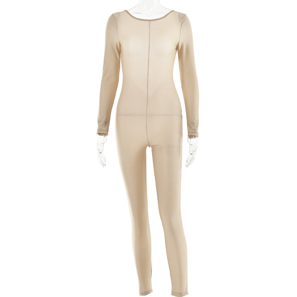 Autumn New Long Sleeve Tight Leggings Fashion Sexy Nightclub Queen Backless Jumpsuit Apricot - Shop at LoveMi