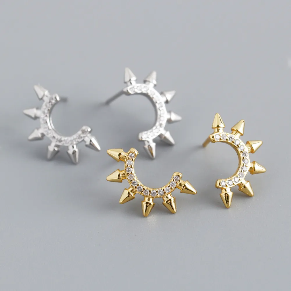 Punk Pointed Tapered S925 Sterling Silver Diamond Fashion Personality Earrings
