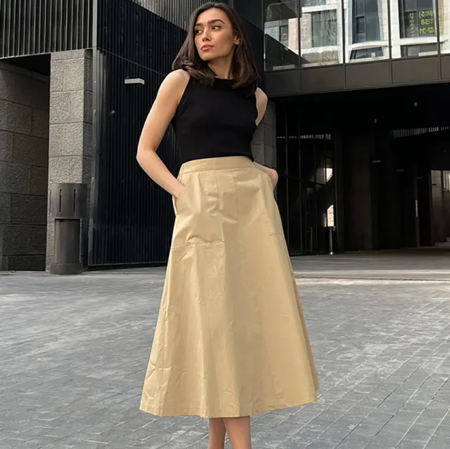 Elegant Pure Cotton High Waist Simple Solid Skirt Minority All match Loose Long Dress Khaki - Shop at LoveMi