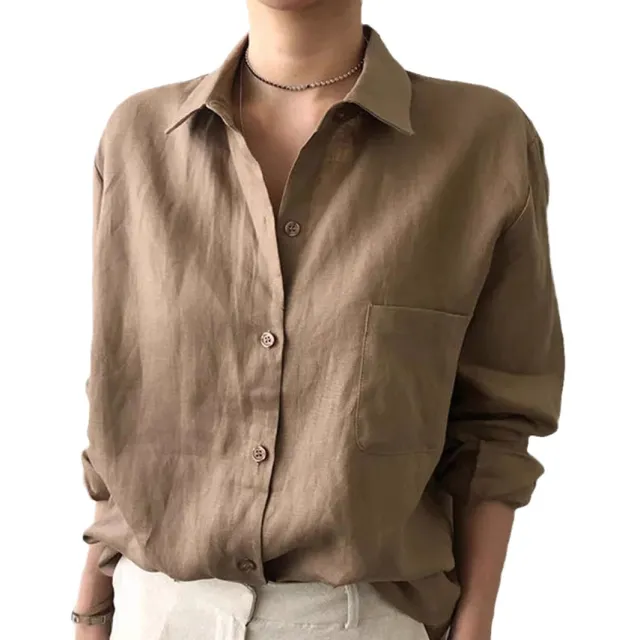 Autumn And Winter New Long Sleeve Shirt Women's Loose All matching Dark Brown - Shop at LoveMi