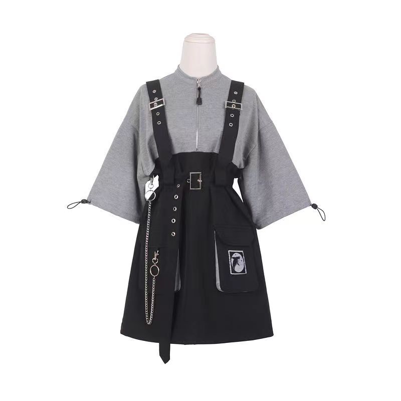 Women's Fashionable Simple Detachable Suspender Skirt Short Sleeve 2Xl - Shop at LoveMi