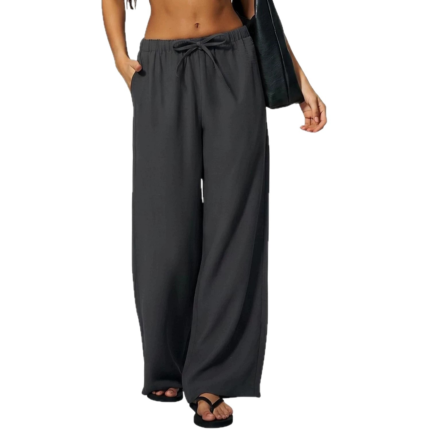 Women's Drawstring Wrinkle-free Wide-leg Pants