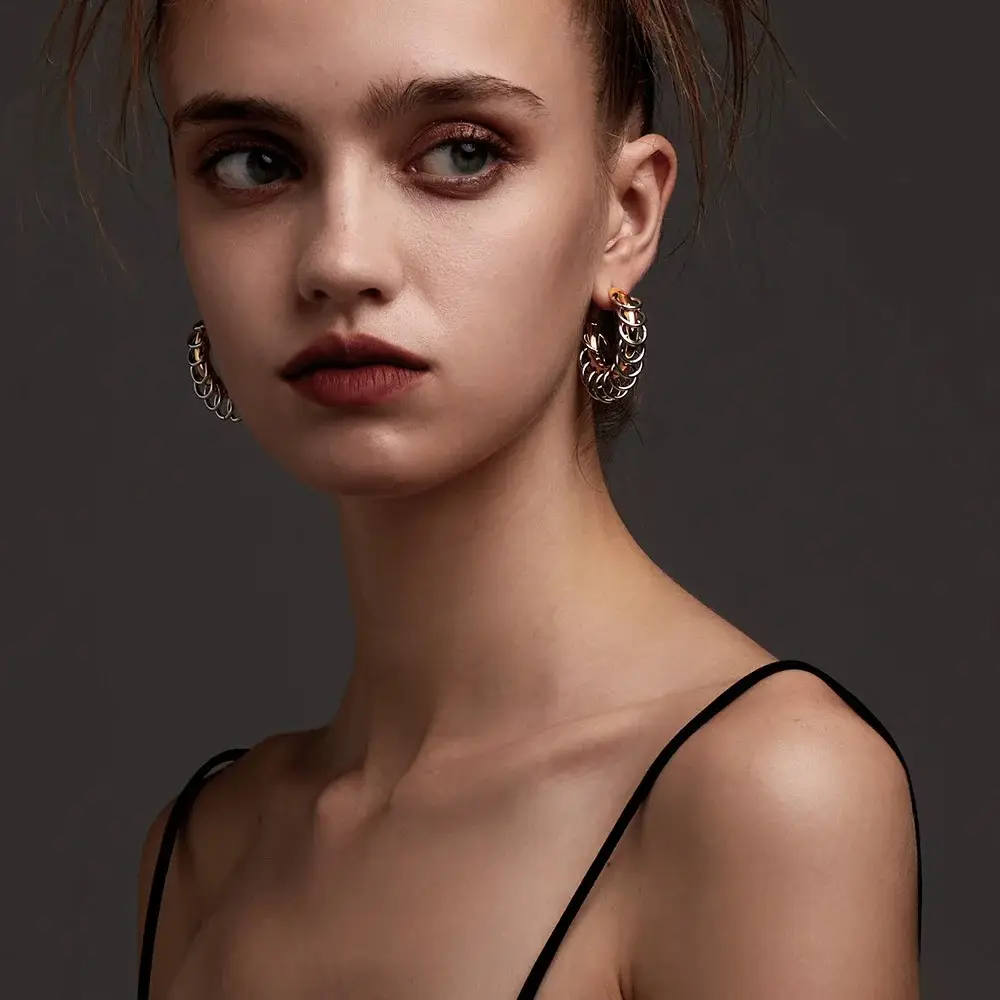 18K Gold Titanium Steel C- Shaped Ring Buckle Earrings