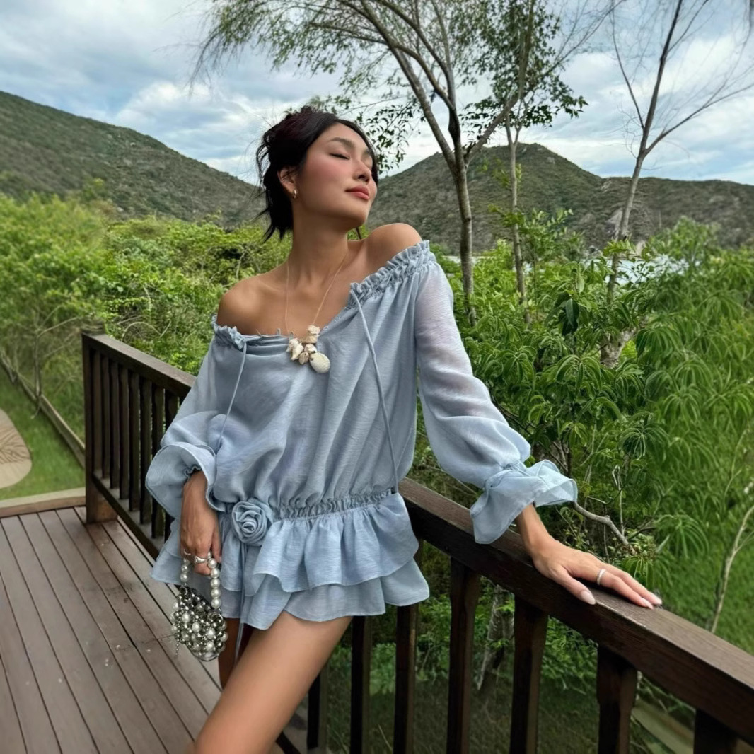 European And American-style Slim-fit Waist-cinching Long-sleeve Dress