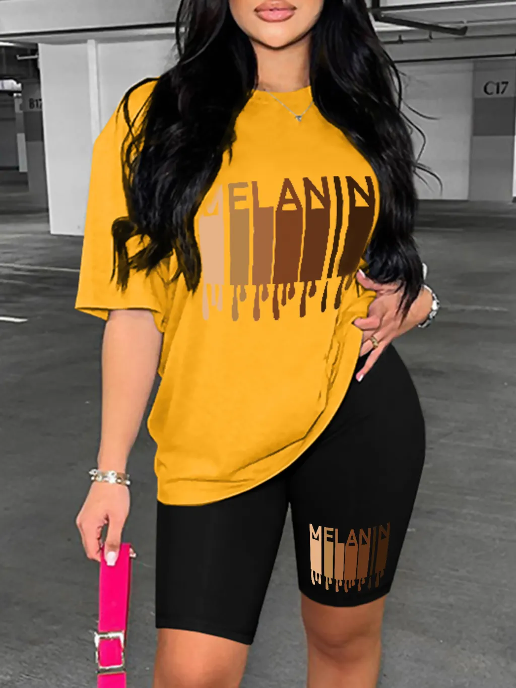 Women's Printed Short-sleeved Shorts Two-piece Set - Yellow And Black