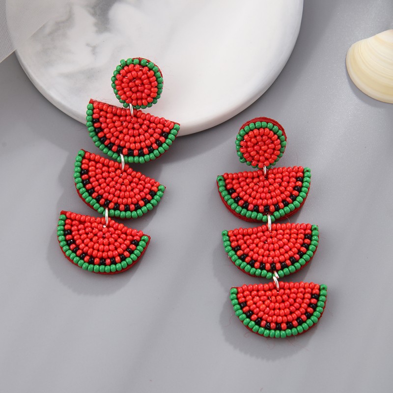Hand-stitched Summer Fruit Fabric Bead Earrings