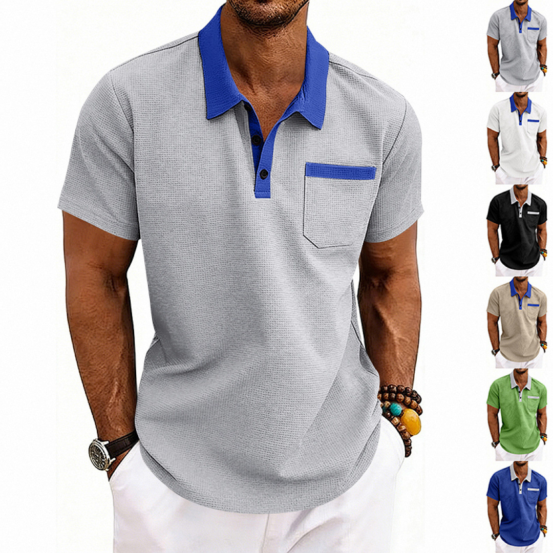 Loose-fit Waffle-Knit Mens Short-Sleeve Polo Shirt