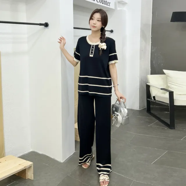 Fashionable Minimalist Relaxed fit Short sleeve Top Pants Black - Shop at LoveMi