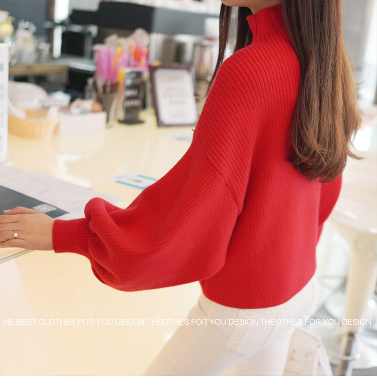 Title 7, Half Turtleneck Lantern Sleeve Sweater Loose Sl...