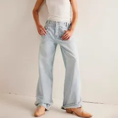 Fashion Wash Straight Wide Leg Women's Jeans - Light Blue - View 1