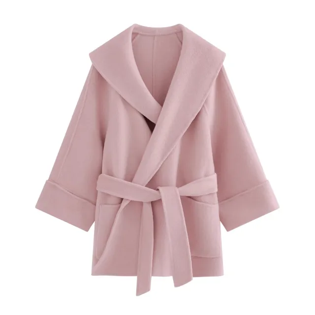 Autumn And Winter Double faced Woolen Goods Cashmere Coat Small sized Woolen Coat Pink - Shop at LoveMi