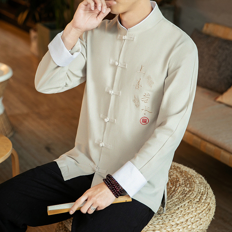 Chinese Style Spring And Autumn Men's Retro Trendy Embroidered Shirt