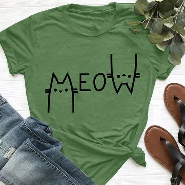 Cartoon Pattern Women's Printed T shirt Short Sleeve Green Pattern - Shop at LoveMi