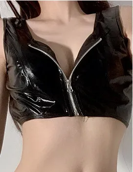 Women's Fashion Patent Leather Split Three point Suit Top - Shop at LoveMi