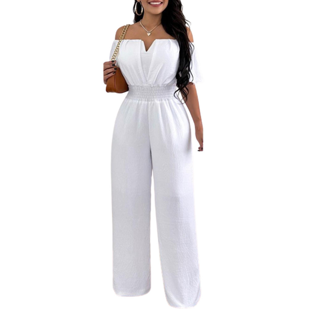 Women's Off-neck Waist Trimming Loose Straight Jumpsuit - Image 30
