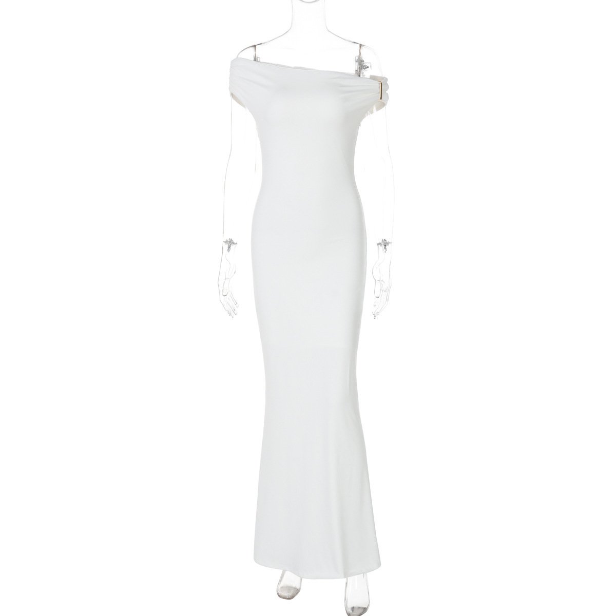 New Fashion Pleated Slim Solid Color Dress Women White - Shop at LoveMi