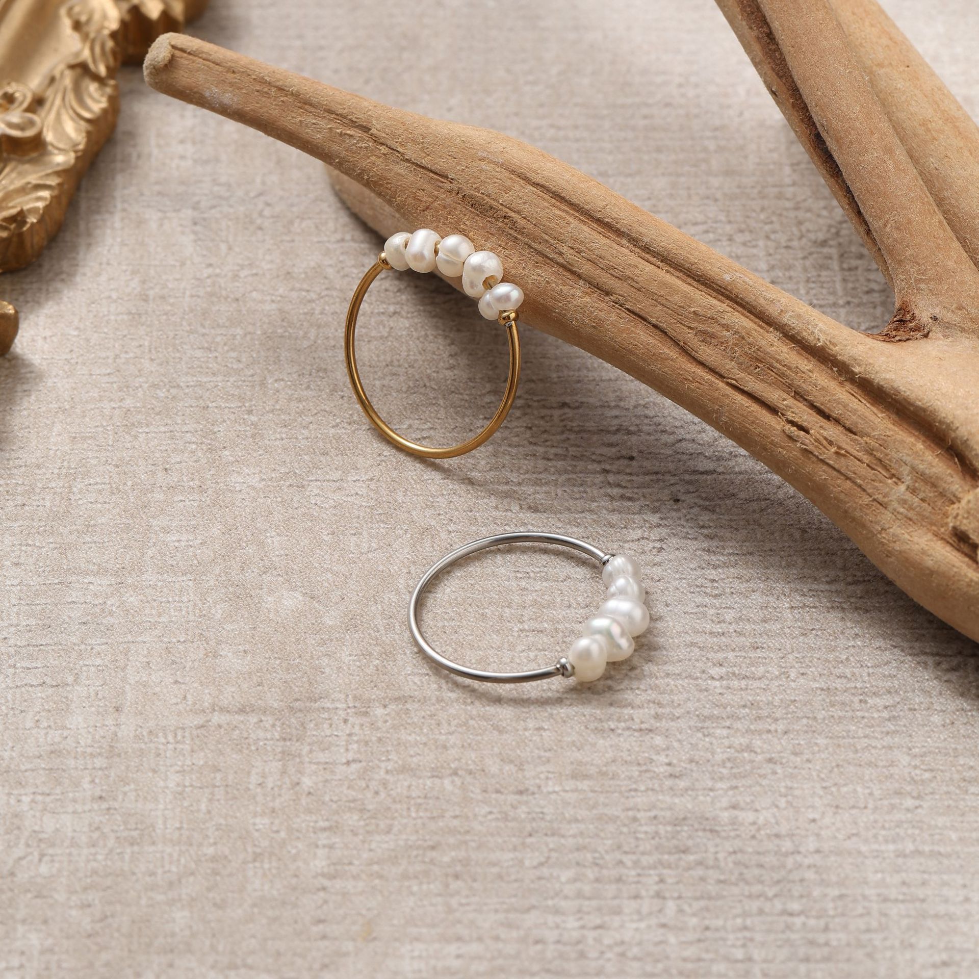 Stainless Steel Natural Freshwater Pearl Ring
