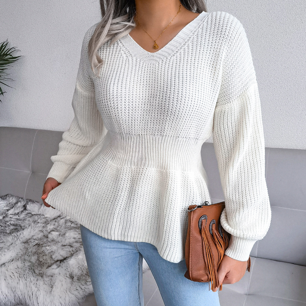 Women's lantern sleeve sweater – khaki colorway side view and sleeve detail