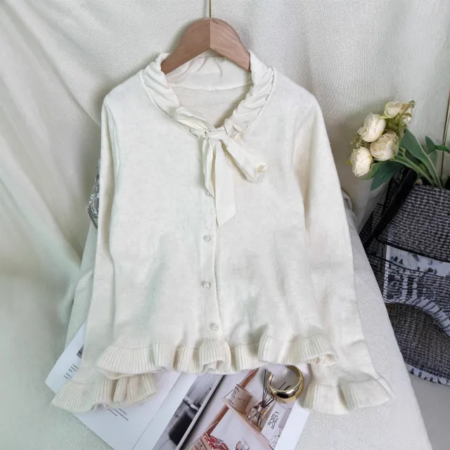 Women's Knit Cardigan Bow Tie Sweater White - Shop at LoveMi