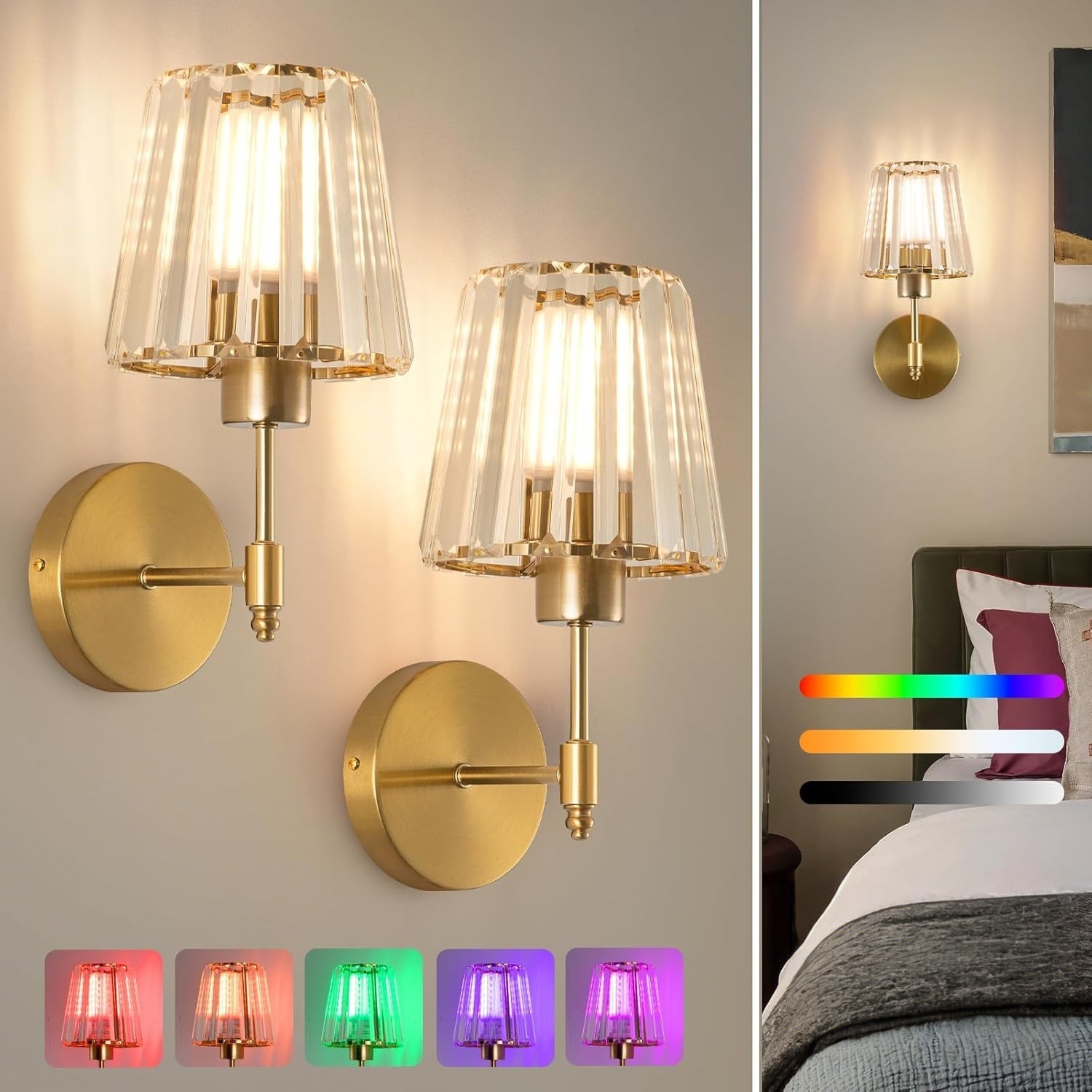 Battery-Powered Wall Lamp Rechargeable RGB 15-Color Bulb