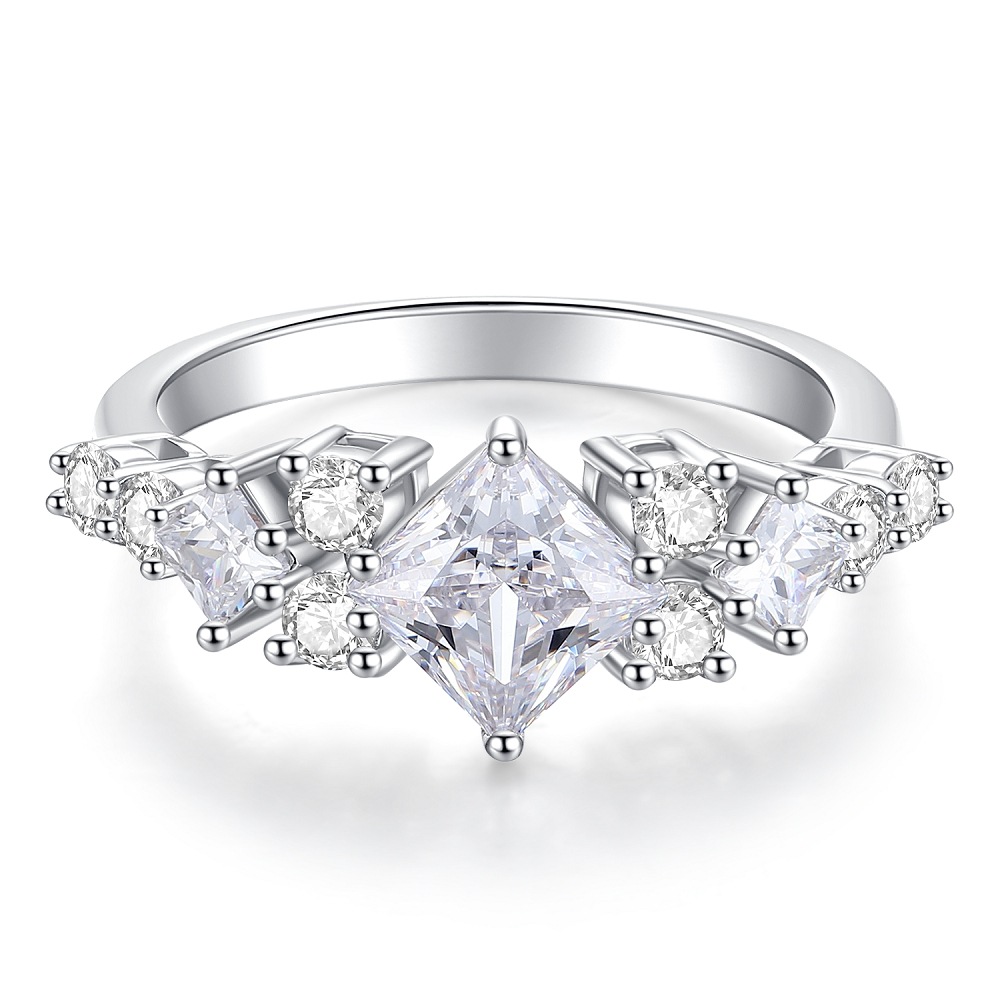 S925 Sterling Silver Princess Square Bag Moissanite Ring