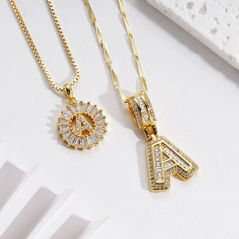 Trendy Round Zircon Letter Pendant Necklace With Layered Clavicle Chain