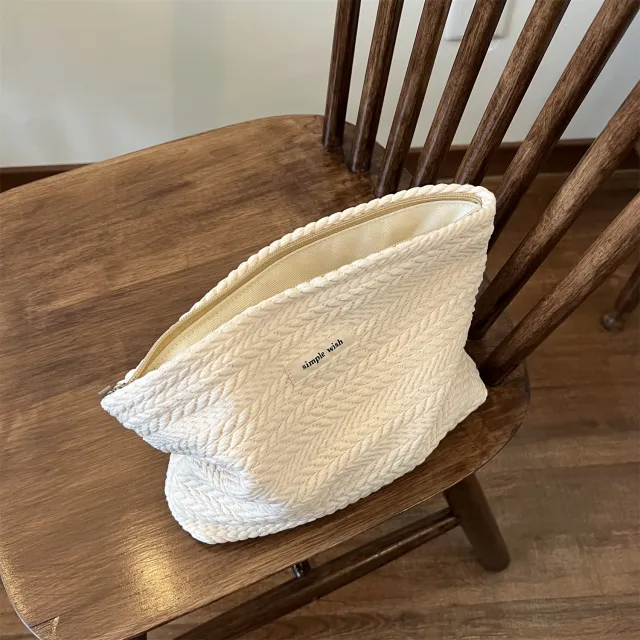 Ear Of Rice Woven Fabric Cosmetic Bag White - Shop at LoveMi