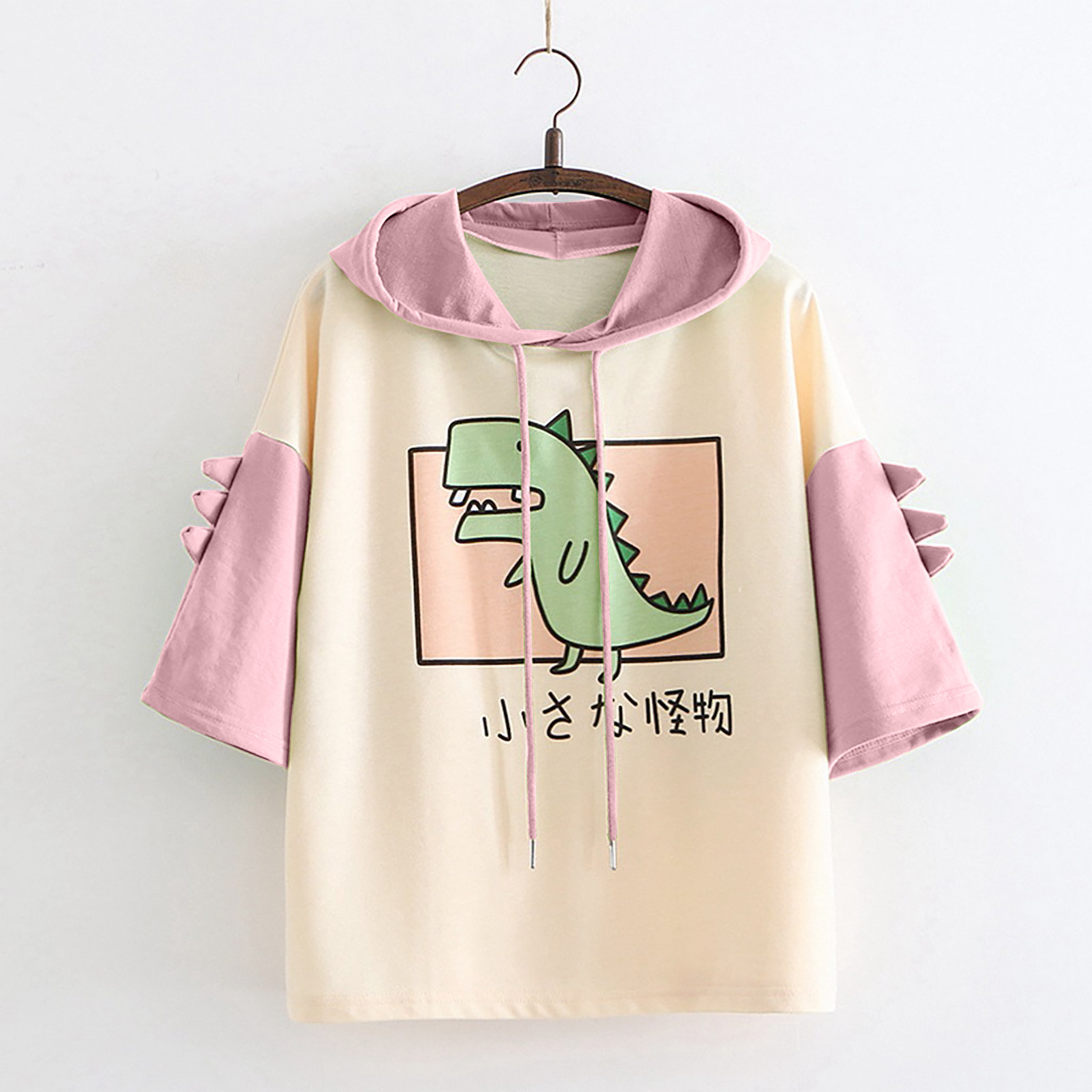 AliExpress Amazon Print Dinosaur University Style Short Sleeve Hooded Sweater Women's Cartoon Spring And Summer Korean Style