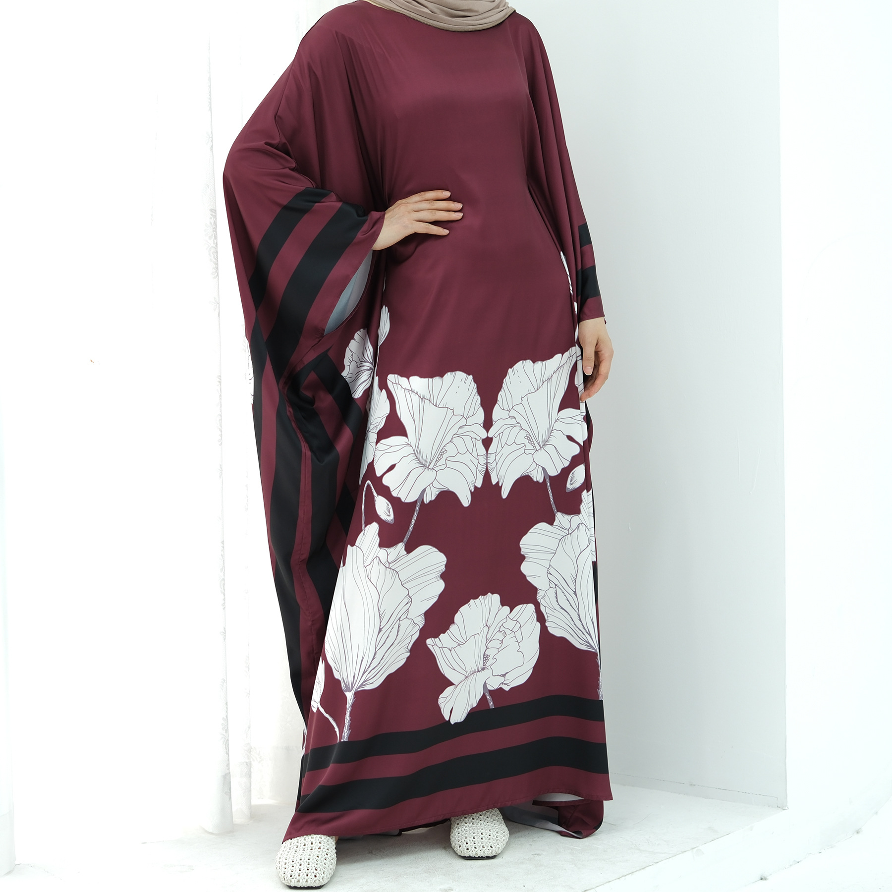 Middle East Muslim Loose Satin Butterfly Belt Wine - Shop at LoveMi