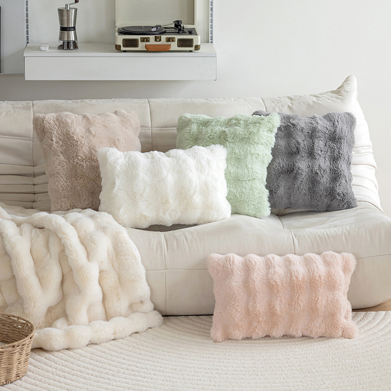 Rabbit Fur Bubble Fleece Throw Pillow In Solid Colors For FallWinter