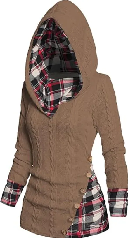Bedford Cord Hooded Casual Pullover Sweater Brown - Shop at LoveMi